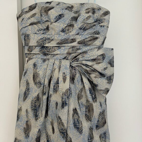 BCBG Blue and Metallic Jacquard Mini Dress With Bow Detail - Picture 6 of 10